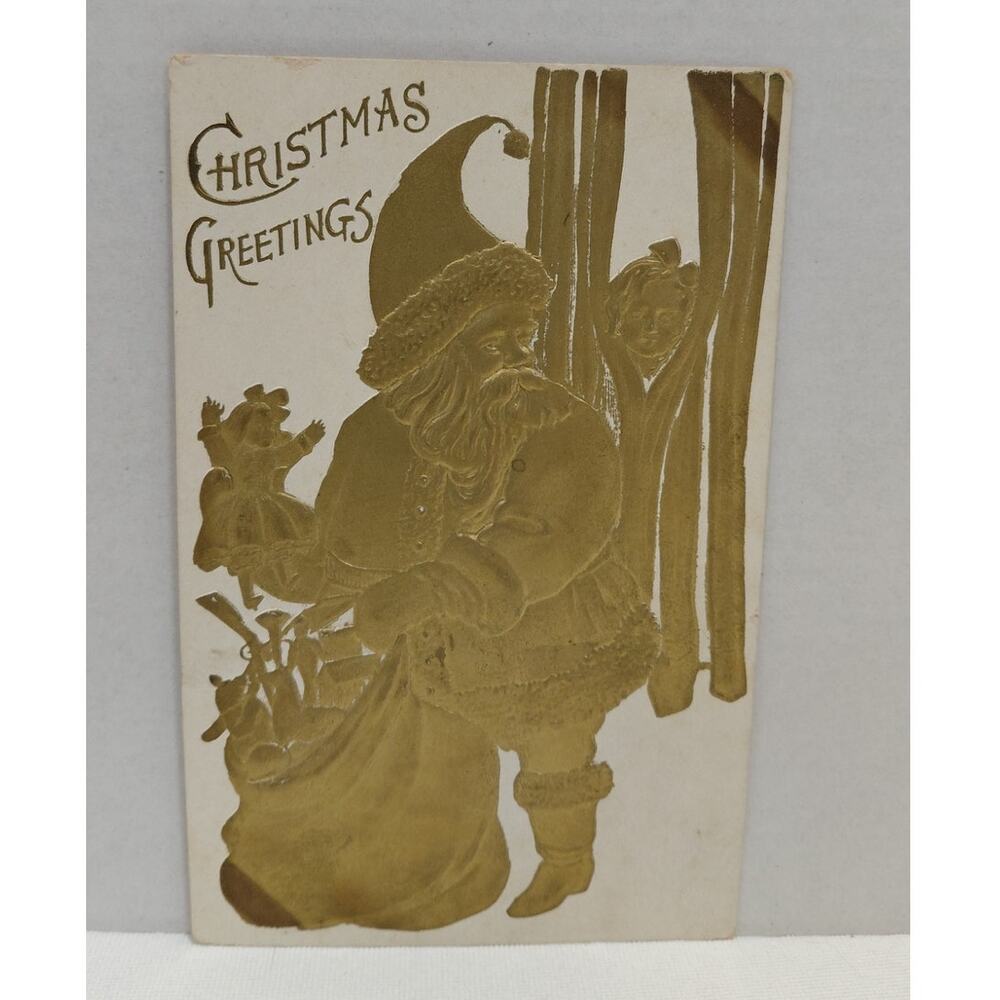 Antique Christmas Postcard Santa Claus Leaving Presents Divided Unposted